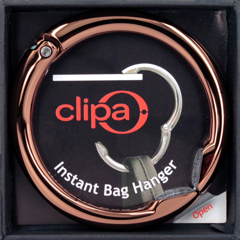Clipa Bag Hanger - Polished Copper PVD - The Ring That Opens Into a Hook and Hangs in Just 1/2" of Space, Holds 33 lbs., 3 yr. Warranty - Image 3